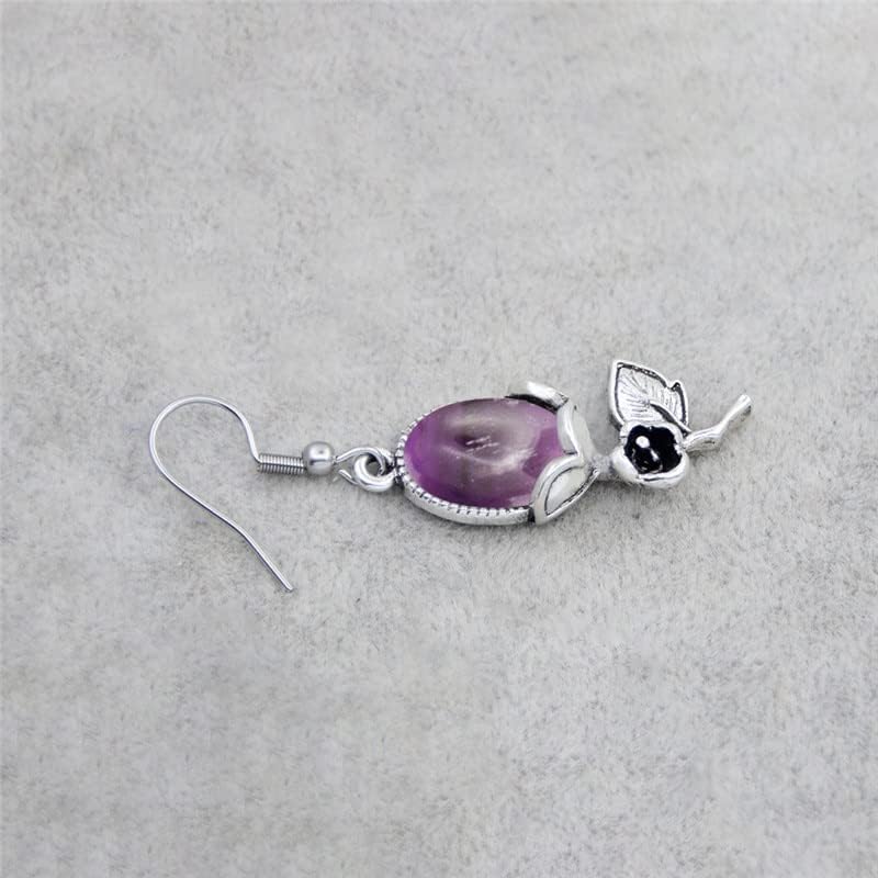 Miniatura 5 de Natural Stone Amethysts Quartz Rose Flower Pendant Earrings For Women Antique Silver Plated Tiger Eye Fashion Earring Jewelry