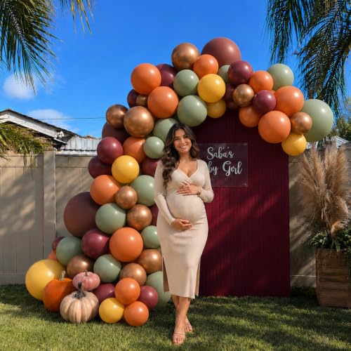 Image of Green Orange Balloons, 12 Inch Fall Balloons with Burgundy Yellow Balloons