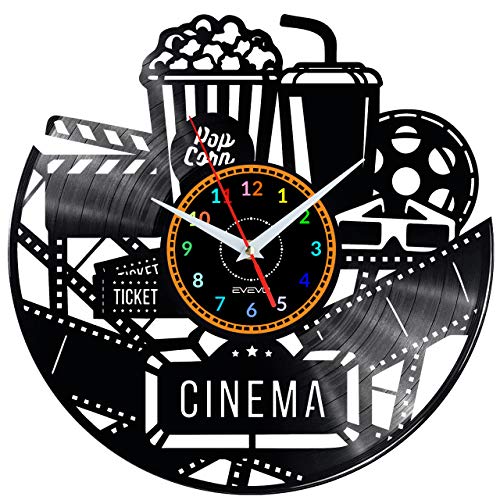 Cinéma Horloge Murale Décorative Vinyle Vinyle Style Moderne Rétro Film Parfait Pour Cadeau Maison Bureau Chambre W0671