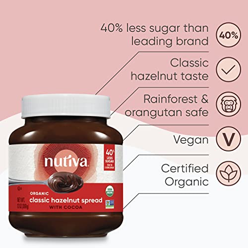 image for Nutiva Organic Vegan Hazelnut Spread, Classic Chocolate, 13 Oz, USDA O