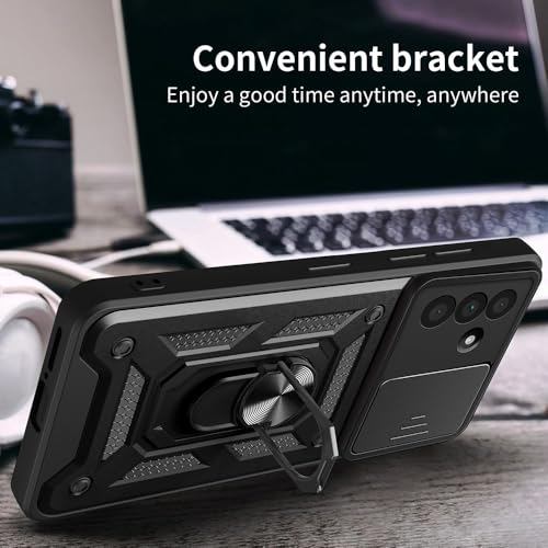 Image of Heavy Duty Back Case Cover for Samsung Galaxy M36 /F36 5G, Shockproof Samsung Galaxy M36 /F36 Back Cover, Ring Case with Kickstand and Camera Protection Shutter - Black