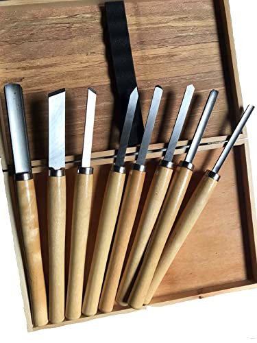 SGORBIE GIREVOLE COLTELLO 8 PZ LEGNO PROFESSIONALI SCALPELLI TORNIO TORNITURA