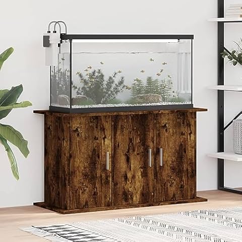 Gecheer Smoked Oak Aquarium Stand with Storage Cover