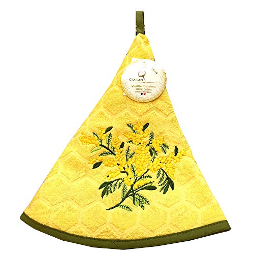 MCTISSUS Essuie Main Rond en éponge Tissage Jacquard Mimosa Jaune Qualité Premium