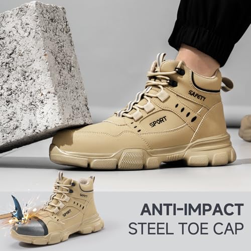Image of Steel Toe Boots for Men Lightweight Work Boots for Men High Top Safety Boot with Kevlar Puncture-Resistant Midsole Comfortable Industrial Work Shoes Splash-Proof Botas De Trabajo para Hombre