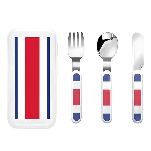 Flag Of Costa Rica 3 Piece Stainless Steel Set Metal Cutlery Set, Fork Spoon And Knife For Fine Dining Experiences