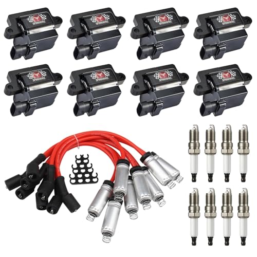 UF271 Square Ignition Coils and Spark Plugs & 748EE Wires Set, D581 Coil Pack Kits Compatible with GMC Sierra/Suburban Escalade Avalanche Chevy Silverado 1500 4.8L 5.3L 6.0L, Part Number 12558693