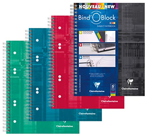 Clairefontaine 8275C Bind'O Block Cahier à Spirale Perforé avec 3 Intercalaires - A5+ 16x21 cm - 180 Pages Détachables Lignées Cadrées - Papier Blanc 90 g - Couverture Rigide Couleur Aléatoire