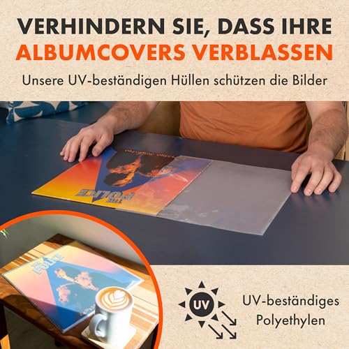 SPINCARE 50x Schallplattenhüllen 12 Zoll mit UV-Schutz | Außenhüllen für LP & Doppelalbum | Stabile Polyethylen Schutzhüllen für Vinyl | Archivfeste Schallplatten-Schutzhüllen