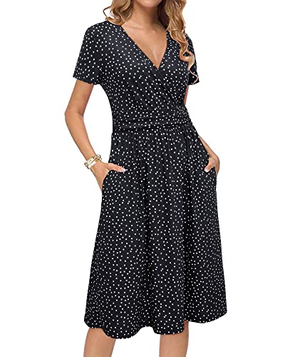 Image of Newshows Women's Pockets Wrap V Neck Floral Summer Vacation Casual Sundress | Wrinkle Free, Stretchy, Summer Beach Floral Sundress 2026, Casual Dress for Vacation, Guaduation, Side Pockets, A-line
