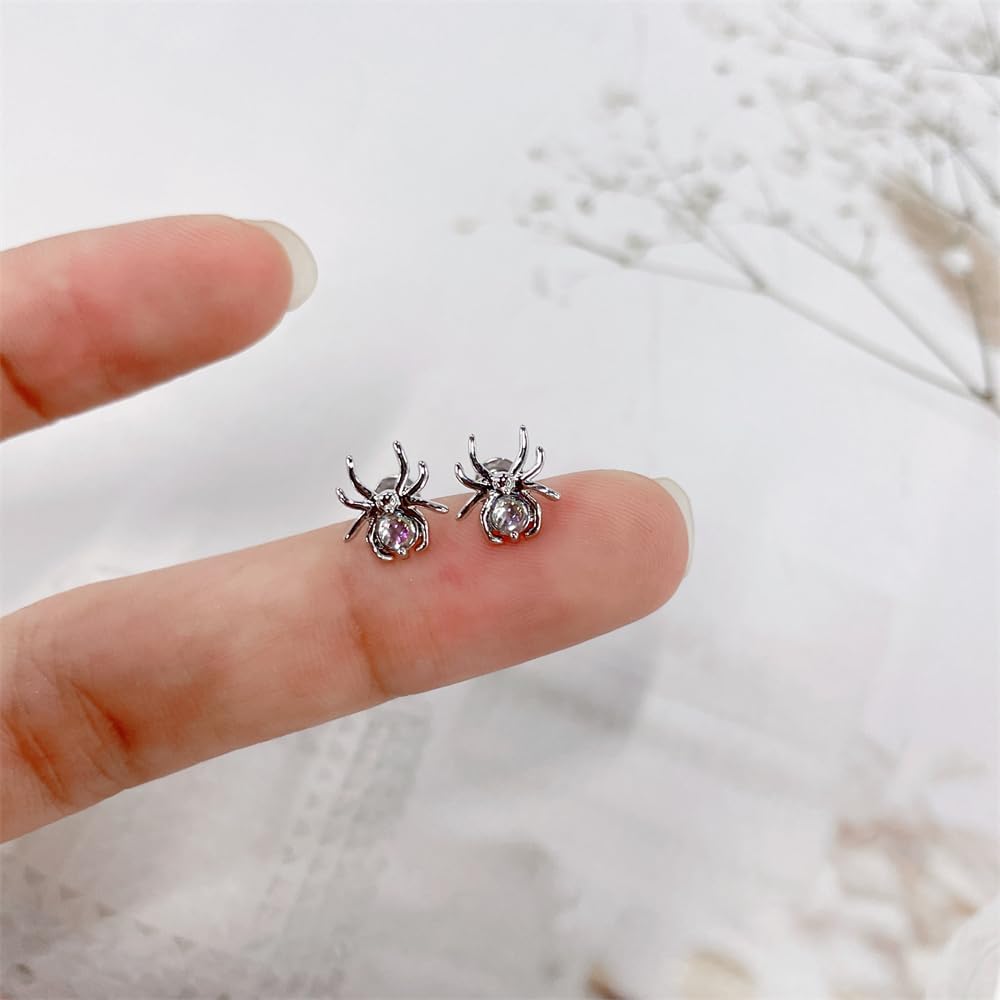 20g Cute CZ Spider Flat Screw Back Stud Earrings for Women Men Titanium Steel Silver Plated Crystal Animal Cartilage Tragus Helix Piercing Studs Hypoallergenic Halloween Party Fashion Jewelry - Image 4