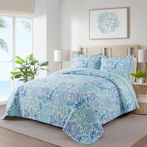 NEWLAKE Quilt Bedspread Sets - West Coastal Pattern Reversible Coverlet Set, King Size