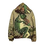 Hoodies Damen Neuartiger Pullover mit Animal Print Kapuzenpullover Tops mit Frosch Katzen Motiv Herbst Langarmshirt Warmes Winter Sweatshirt Lockere Tunika Bluse Lässige Oberteile Pulli Streetwear