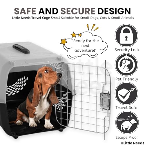 Image of Pet Travel Carrier for Cats and Small Dogs (Grey, 49 x 33 x 31 cm) | Portable Ventilated 18 inch Small Cage and Kennel House with Spring Locking System & Easy-Carry Handle for Safe Travel