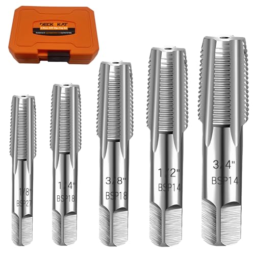 5-Piece BSP Pipe Tap Set, Precision Carbon Steel Tap Set for Clean Accurate Threads, 3/4", 1/2", 3/8", 1/4", 1/8" BSP Tap, Perfect for Plumbers Mechanics DIYers, with Durable Plastic Case. 1 5-Piece BSP Pipe Tap Set, Precision Carbon Steel Tap Set for Clean Accurate Threads, 3/4", 1/2", 3/8", 1/4", 1/8" BSP Tap, Perfect for Plumbers Mechanics DIYers, with Durable Plastic Case.