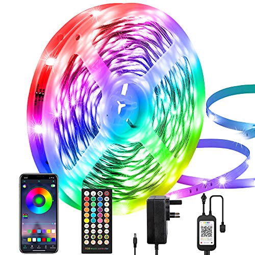 Auplf LED-Lichtleiste 15M, Bluetooth-LED-Lichtleiste mit Fernbedienung, App-Steuerung, Musik-Synchronisation mit 24-V-Adapterstecker, Stimmungslicht für Zimmer, Partys, Bars