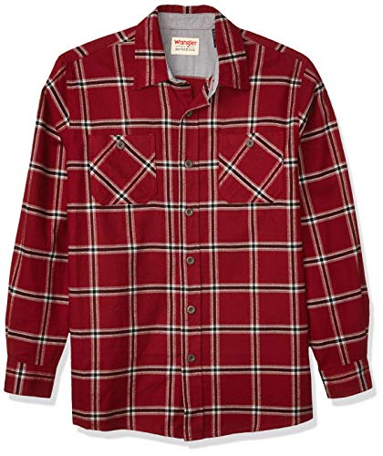 Wrangler Authentics Men's Long Sleeve Flannel Shirt, Pomegranate, Medium