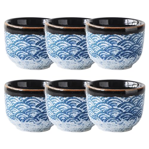Ciieeo 6pcs Japanese Clear Cup Drinking Glasses Wine Glasses Soju Glass Compact Teaware Ceramics Seigaiha