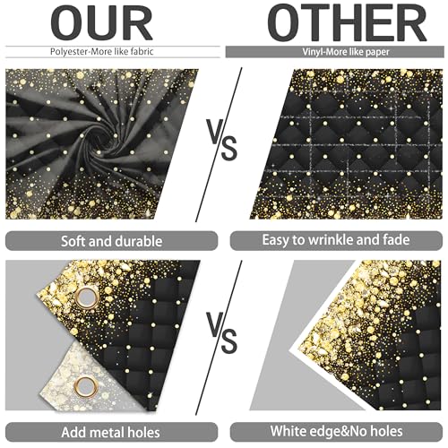 Image of Birthday Decorations Backdrop 10 x 8 ft Green Golden Happy Birthday Banner Large Birthday Party Background for Men Women Kids Photo Shoot Supplies (Black, 10 * 8 ft)
