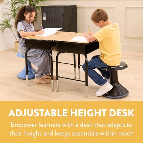 Image of Back2School Express Adjustable Student Desk with Metal Book Box, Classroom Furniture, Oak