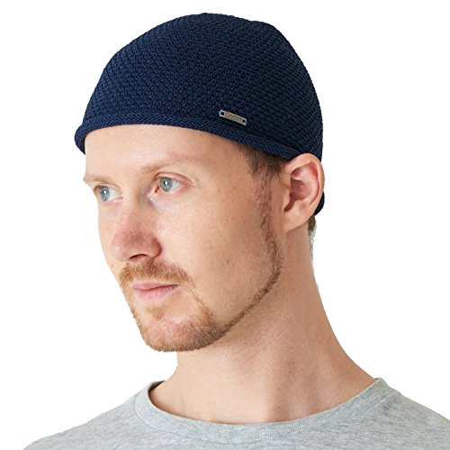Muslim Kufi African Cap for Men, Knit Prayer Skull Cap & Handmade Beanie for Men of All Ages Navy