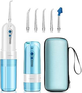 Water Flosser Professional Cordless for Teeth, KOOVON Portable Travel Teeth Cleaner - Electric Rechargeable Dental Oral Irrigator with 4 Modes & 5 Replacement Tips, IPX7 Waterproof, Travel Bag