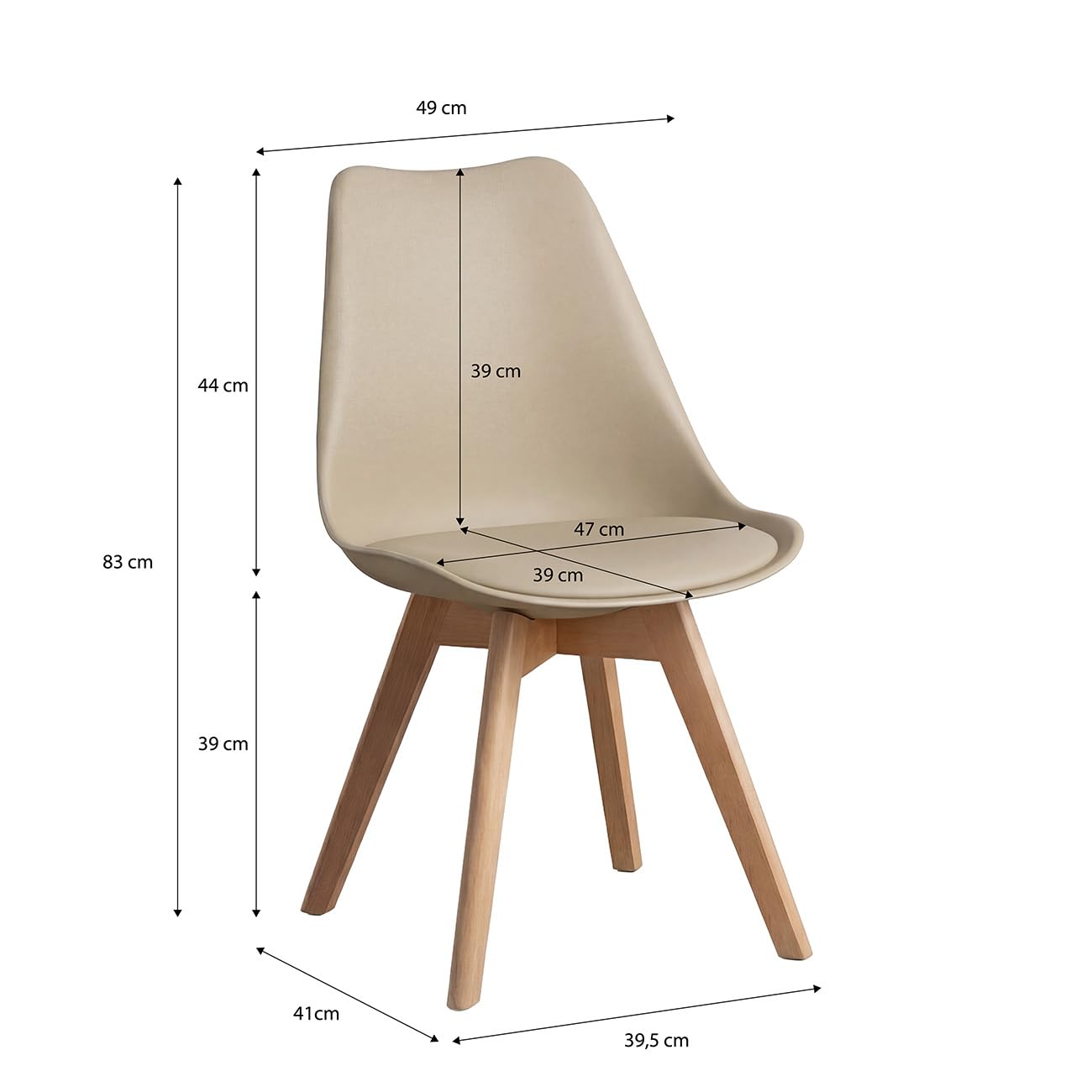 duehome | Beench, Pack 4 sillas Nórdicas, Sillas Comedor, Acabado en Arena y Madera, Medidas: 49 (Ancho) cm x 53,5 cm (Largo) x 83 cm (Alto)