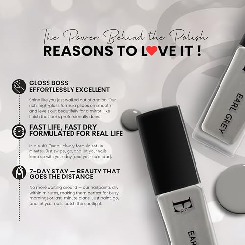 Image of Ellement Co Earl Grey Nail Paint 10 ML | High Gloss Professional Finish Nail Colour for Women | Long Lasting & Chip Resistant Formula | Smooth Application Salon Style Manicure | Vegan, Non-Toxic & Paraben Free Nail Polish