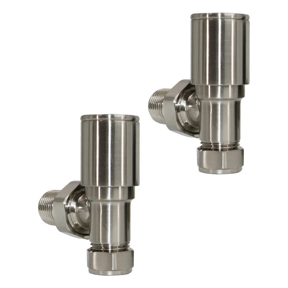 NRG Designer Radiator Valve 15mm Manual Angled Valves One Pair Satin Nickel — image 1