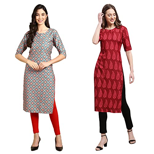 Image of Pinkmint Women's Crepe Digital Print Straight Kurta (Pack of 2)
