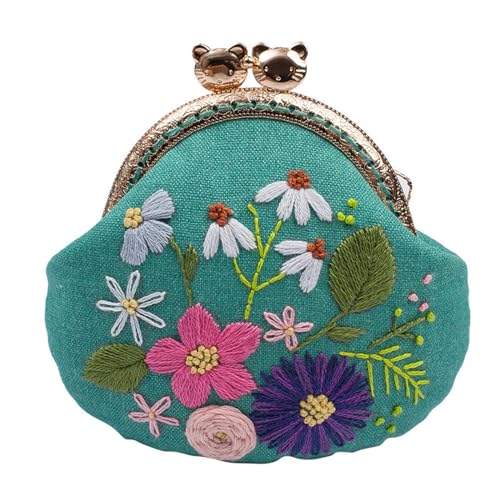 Image of MIAO JIN 2 Sets Stamped Embroidery Coin Purse Kits for Beginners Handmade DIY Embroidered Clutch Starter Kit with All Supplies Tools Bamboo Embroidery Hoops