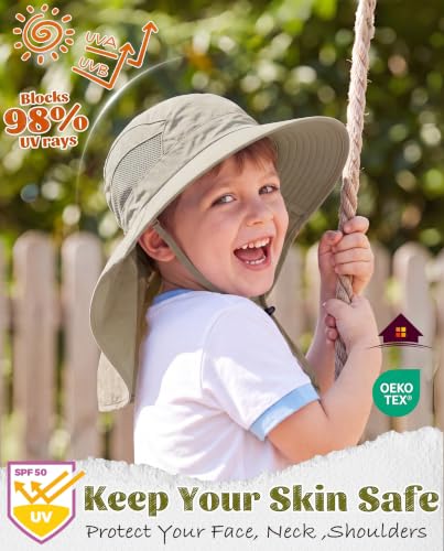 Image of Home Prefer UPF50 Wide Brim Kids Sun Hat Neck Flap Boys Girls Sun Protection Hat for Beach Fishing