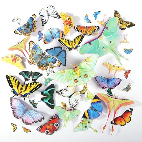 LETS RESIN Realistic Paper Butterfly Moth 46 Pcs Double-Sided Faux Butterfly Epoxy Resin Supplies Vintage Floral Decoration Resin Accessories for Art Crafts Molds