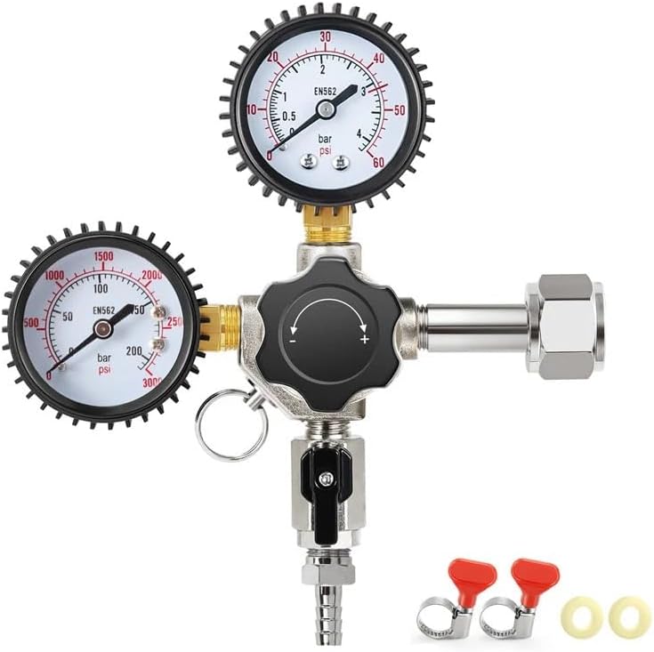 Keg CO2 Regulator, W21.8 / CGA320 Input Thread Homebrew CO2 Kegerator Regulator for Beer Carbonation Monitoring(CGA320)