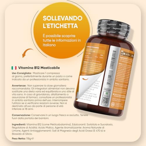 Vitamina B12 Masticabile 1000 mcg, Metilcobalamina 400 Compresse Vegan per 13+ Mesi, Vitamina B12 Sublinguale al Gusto Limone, Vitamina B per la Normale Funzione del Sistema Immunitario (Vitamine B) - 7
