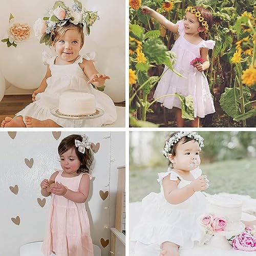 Curipeer Toddler Girls Linen Solid Dress with Smocking Girls Casual Sleeveless Dress 12M-8T2