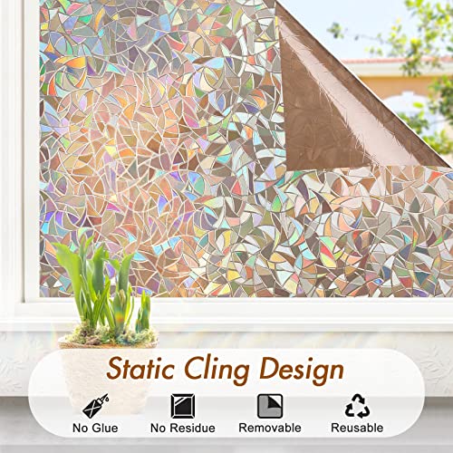 Image of Haton Window Privacy Film, Rainbow Film, Brown 11.8 inch x 78.7 inch | Stained Glass Decorative Window Clings, Static Cling No Glue Removable, Sun Blocking Heat Control Stickers for Home Doors