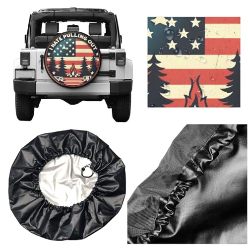 Image of Universal Fit Spare Tire Cover for RV, SUV, and Camper Trailers - Weatherproof Wheel Protector, I Hate Pulling Out Flag Decorative Camper Spare Tire Cover 14 in