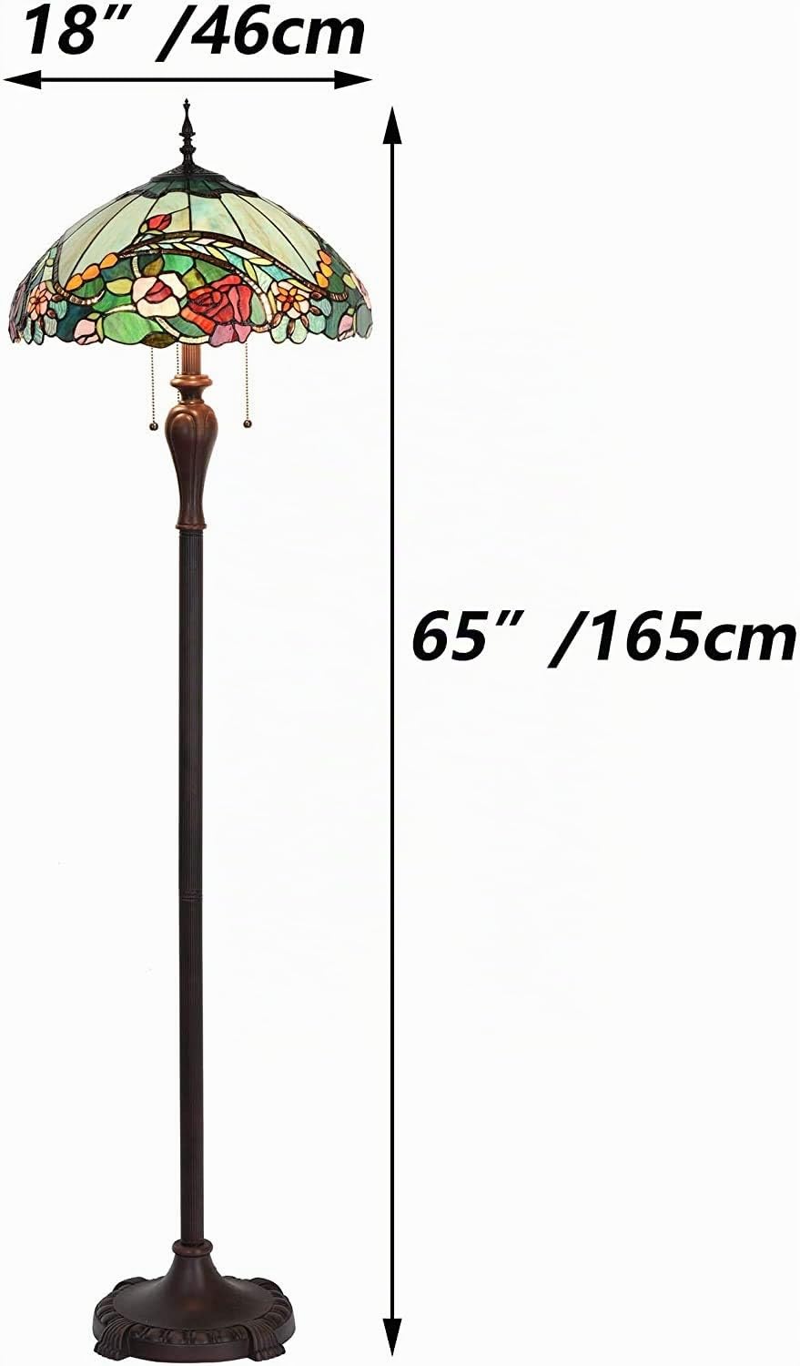 Bieye L30740 Lampadaire Tiffany Verre Teinté Fleurs Roses 46 cm