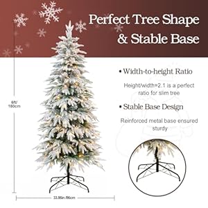 6ft slim flocked christmas tree pre lit w 398 premium pepvc tips 160 warm white led lights skinny noble artificial christmas tree easy assembly for home corner narrow place  urban country home decor
