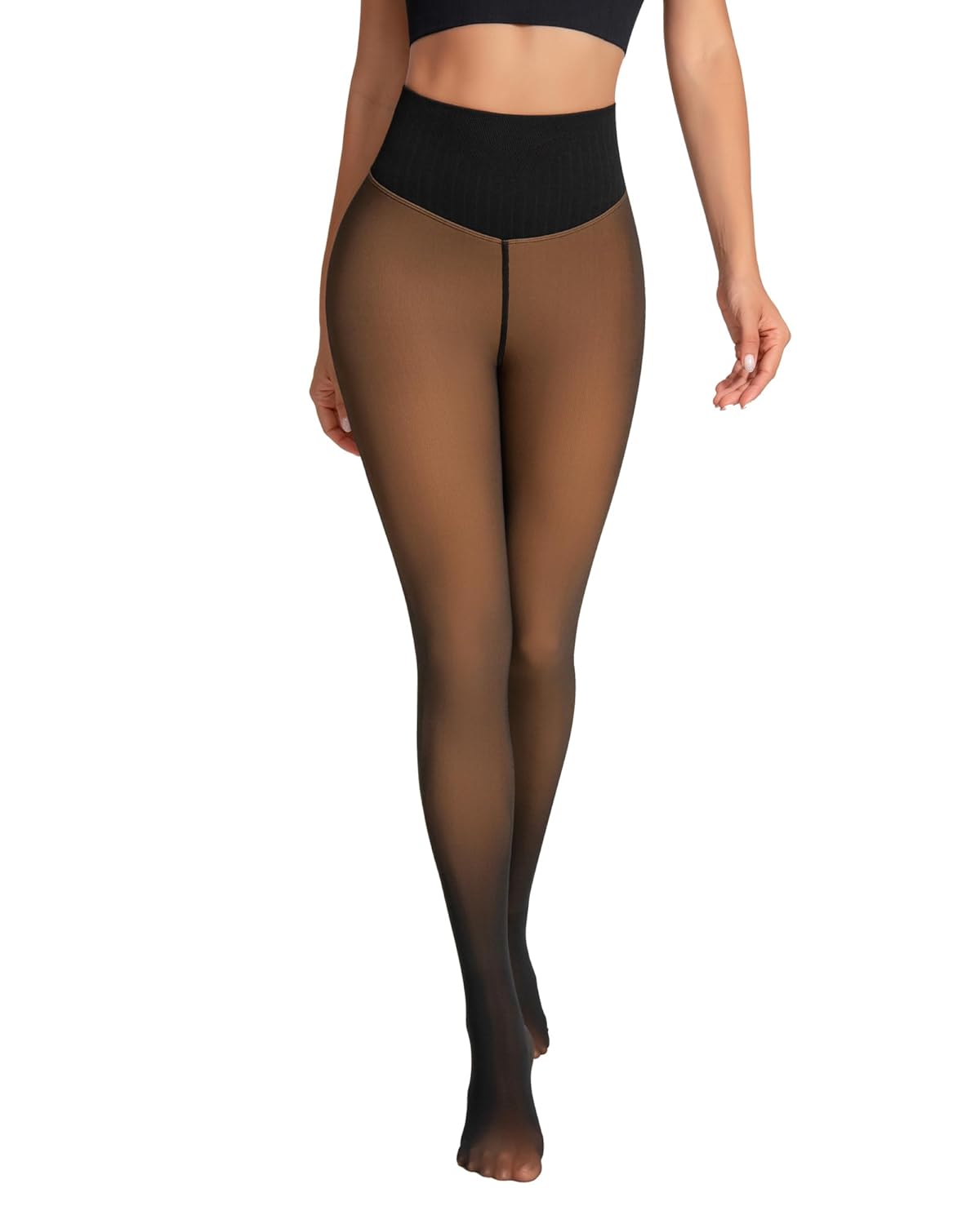 One-Seam Fleece Lined Tights for Women Fake Sheer Thermal Leggings with Tummy Control Butt Lifting Design