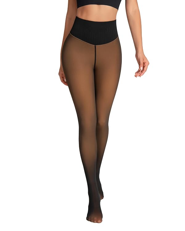 oufali One-Seam Fleece Lined Tights for Women Fake Sheer Thermal Leggings with Tummy Control & Butt Lifting Design - M/L Tan by oufali - Used condition - US$18.40