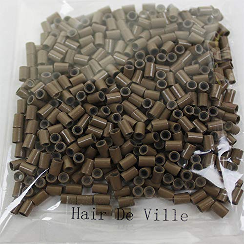 500 PCS Silicone Lined Copper Tube Micro Rings Links Beads Linkies For I Tip Stick Glue Hair Extensions (3.5 mm, brown)