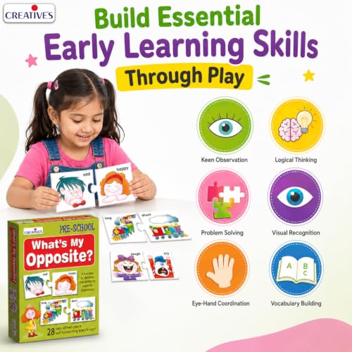 Image of Creative's What's My Opposite | Fun Game to Match and Learn Opposite Words | Picture Matching Educational Puzzles | Pre-School Learning for Boys & Girls | 56 Pieces Puzzles | Ages 4 & Up