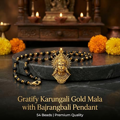 Image of Gratify Original Karungali Mala 54 Beads (7mm) for Men & Women | Authentic Black Ebony Wood Mala with Gold Plated Metal Caps | Spiritual Necklace for Meditation, Prayer, Energy Balance & Positive Vibes