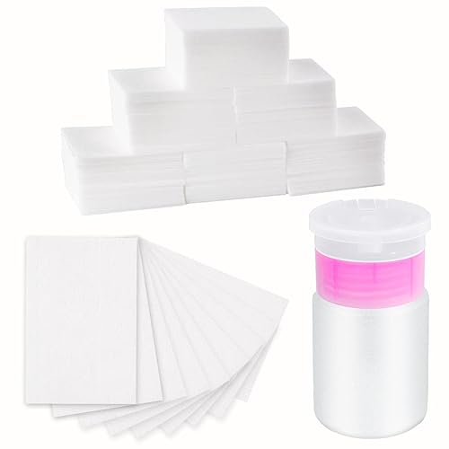 Lint Free Nail Wipes, 1000 PCS Nail Cotton Pads with 100 ML Gel Polish Remover Pump Dispenser Plastic Bottle and 2 Packs Gel Acrylic Nail Polish