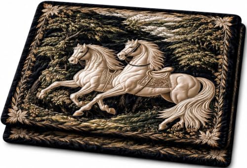 Image of RUMPS 7D HD Digital Printed White Running Horse King Size Bedsheet with 2 Pillow Covers | Premium Nature Inspired Horse Designer Bedding Set | Luxury Bedroom Decor Collection | Size 90x100 Inches