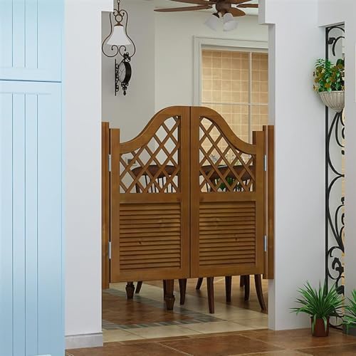 Puertas batientes de madera maciza para interiores con bisagras, puerta de barra de cierre automático para centros comerciales y cocinas, puerta de partición marrón de 39 x 36 pulgadas para salones y