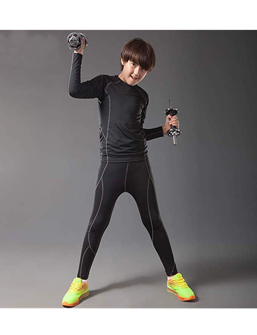 BUYKUD Pantalon de compression pour enfant et garçon - Sous-vêtement de sport de football - Survêtement fonctionnel.