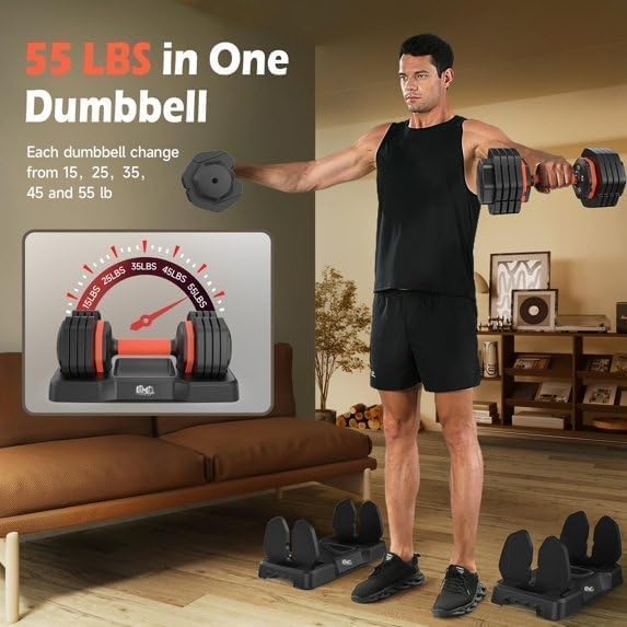Image of FEIERDUN DB1 QuickDial Adjustable Dumbbell Set, 15-in-1 Adjustable Weights with Storage Box & App, 105lb /52.5lb Quick Change for Drop Set, Superset & HIIT Home Gym, Non-Slip Handles, 3-year Aftersale Service